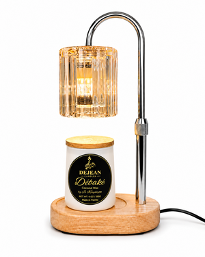 Candle with a wooden base and glass cover on a white background