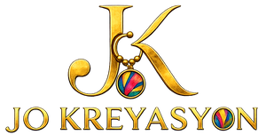Gold logo with 'K' and colorful design element, featuring the text 'JO KREYASYON'.