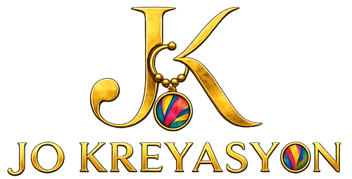 Gold logo with 'K' and colorful design element, featuring the text 'JO KREYASYON'.