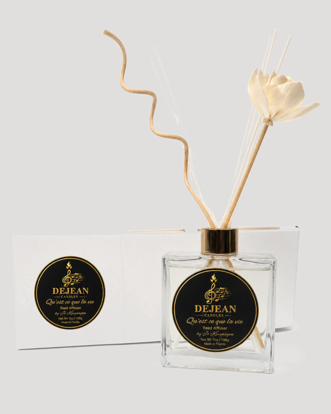 Decorative diffuser with 'Dejean' branding on a light gray background